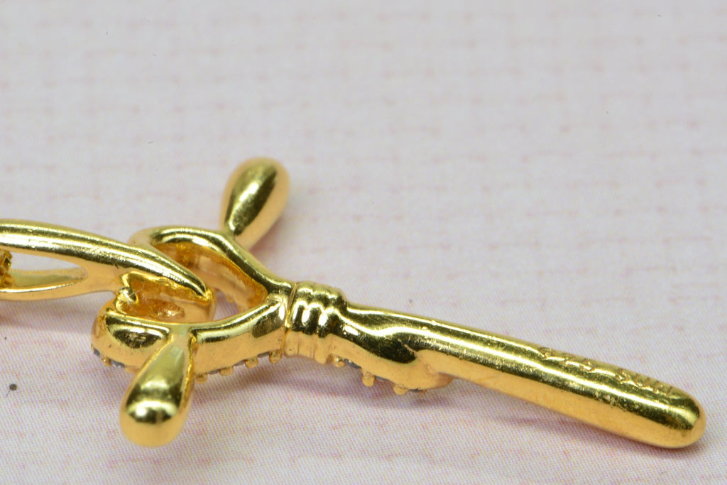 Natural Diamond 24K Yellow Gold Over Sterling Silver Cross Pendant