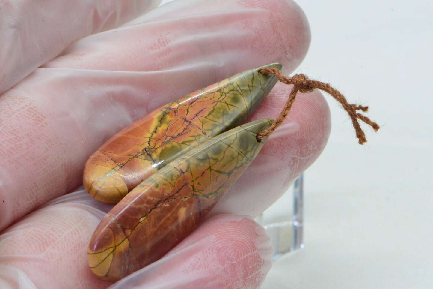 Cherry Creek Jasper Long Teardrop  Cabochon Natural Gemstone Orange Brown Green