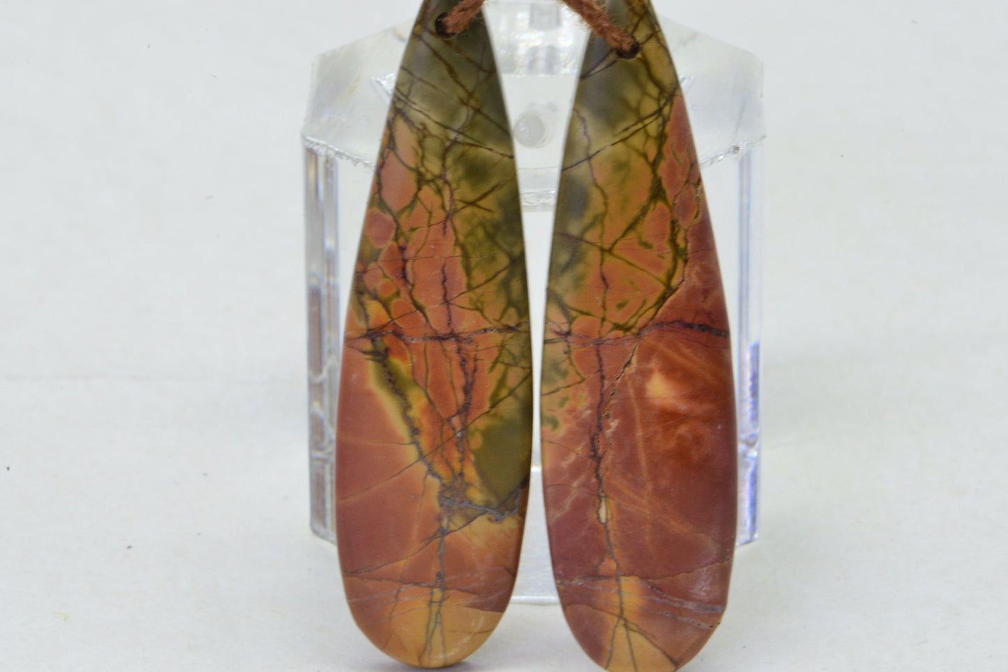 Cherry Creek Jasper Long Teardrop  Cabochon Natural Gemstone Orange Brown Green