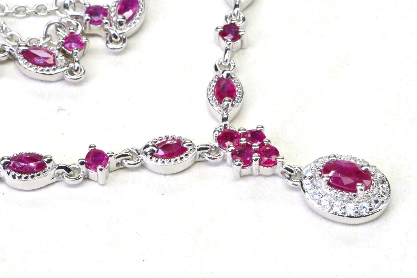 Sterling Silver Ruby Necklace, Delicate Flower Choker
