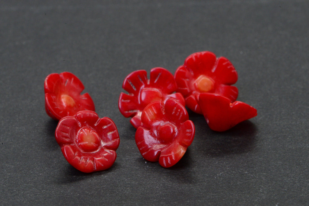 Natural Coral Carved Poppy Floral Beads Gemstone Red Coral