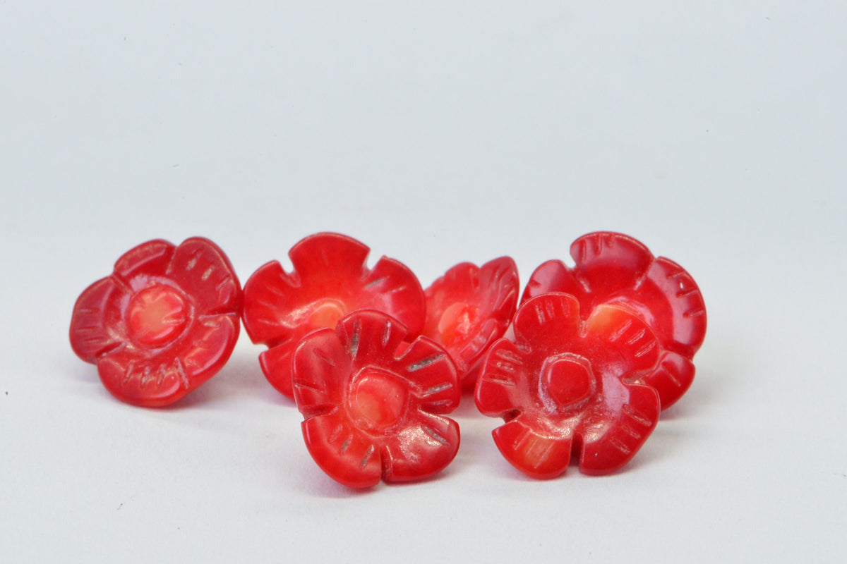 Natural Coral Carved Poppy Floral Beads Gemstone Red Coral