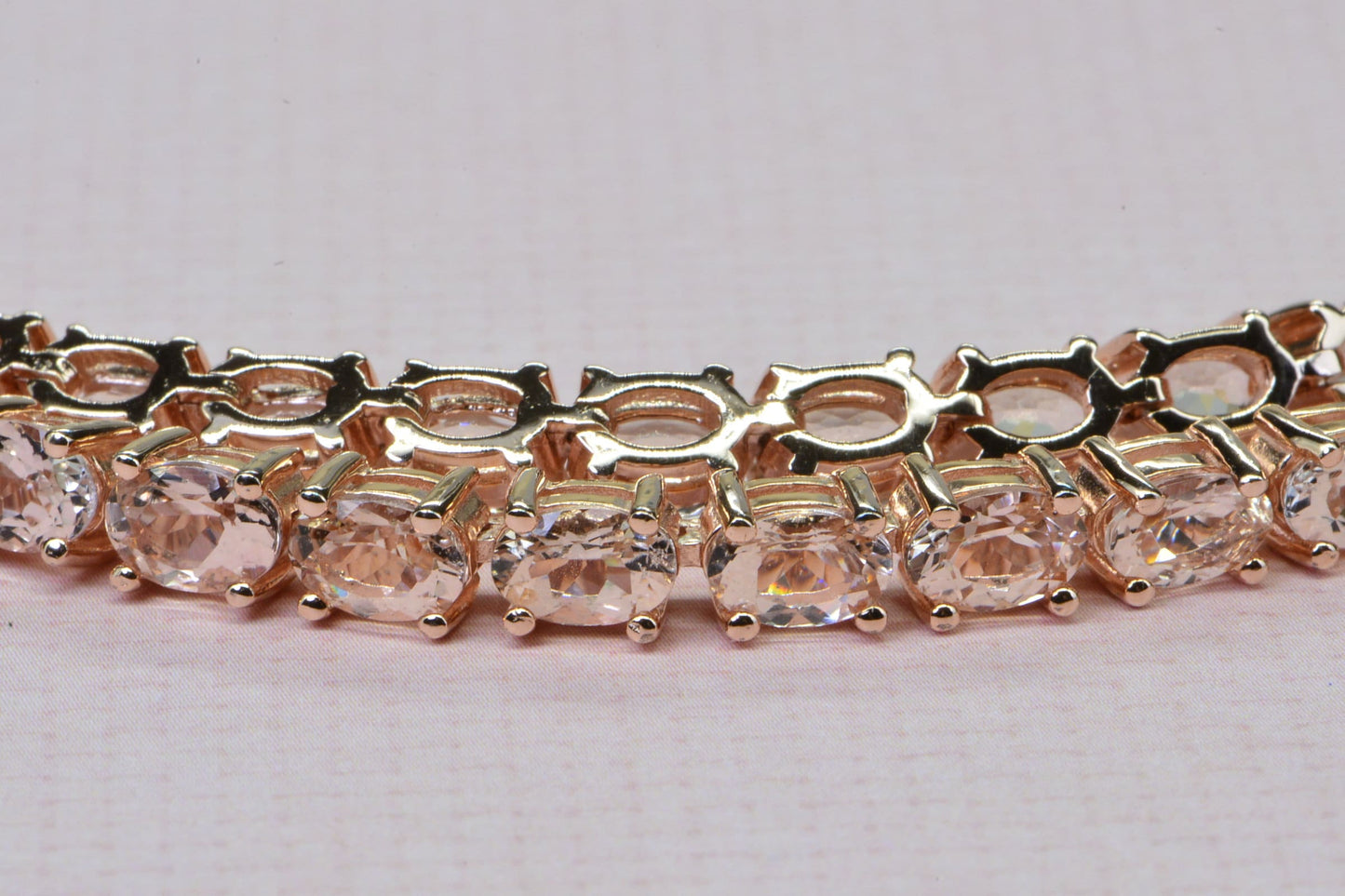 Morganite Tennis Bracelet: Rose Gold Vermeil Sterling Silver, 19.2ct Gemstone