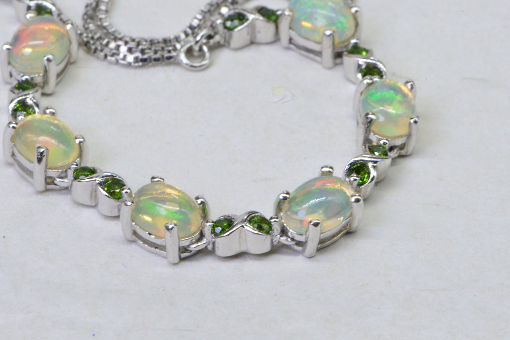 Ethiopian Opal Natural Diopside Sterling Silver Adjustable Bolo Bracelet For Women Birthstone October