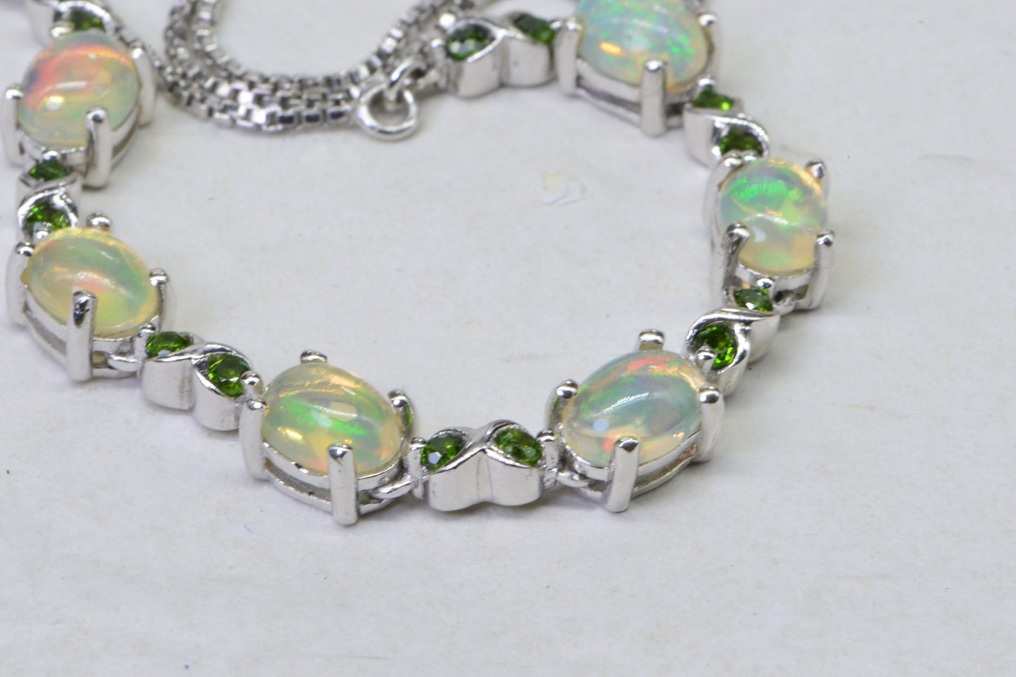 Ethiopian Opal Natural Diopside Sterling Silver Adjustable Bolo Bracelet For Women Birthstone October