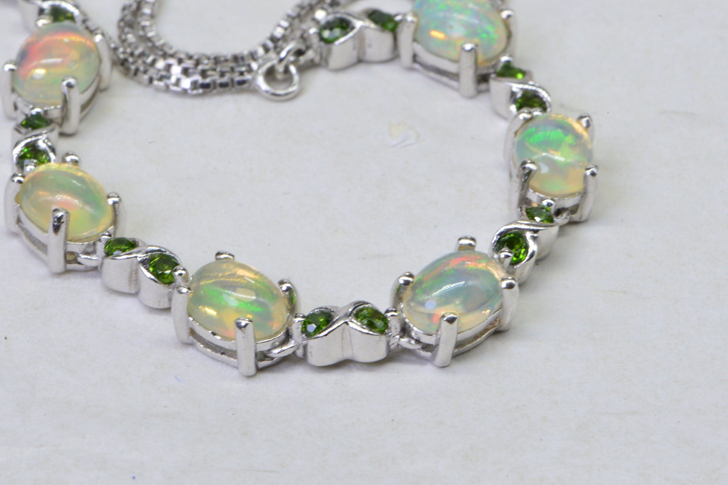 Ethiopian Opal Natural Diopside Sterling Silver Adjustable Bolo Bracelet For Women Birthstone October