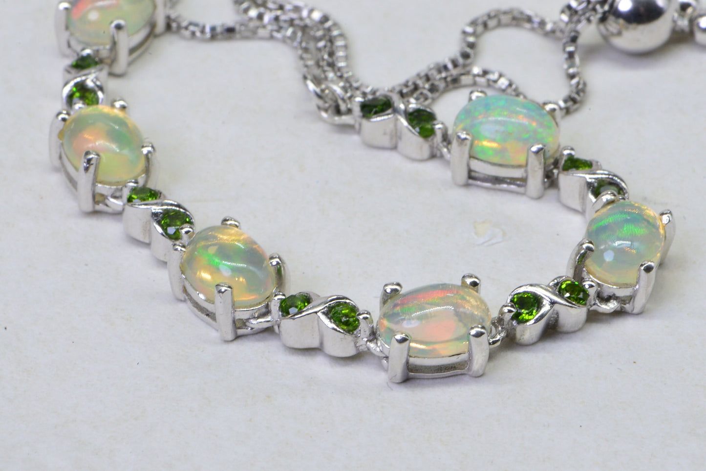 Ethiopian Opal Natural Diopside Sterling Silver Adjustable Bolo Bracelet For Women Birthstone October