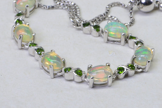 Ethiopian Opal Natural Diopside Sterling Silver Adjustable Bolo Bracelet For Women Birthstone October