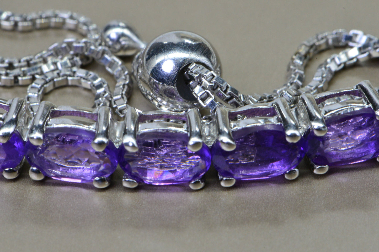 Natural Amethyst Bar Bracelet Bolo Adjustable Sterling silver   Birthstone for February