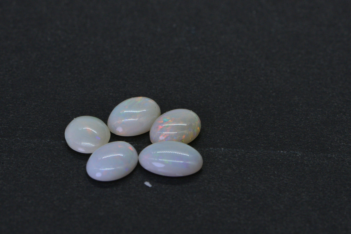 Australian White Opal Cabochon Pair: 7x5mm Oval Gemstones Two Stone