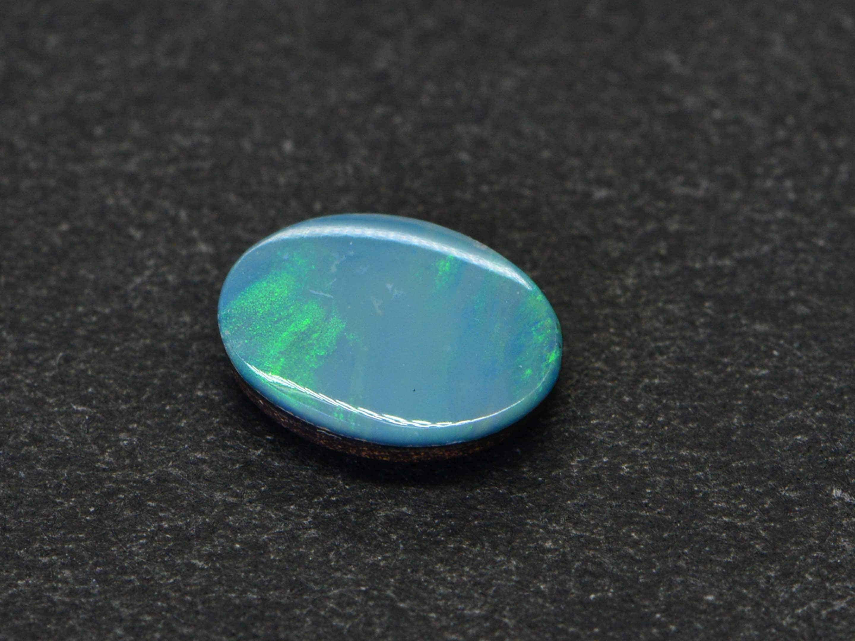 Australian Black Opal Doublet: Teal Blue Gemstone Cabochon (7x5mm)