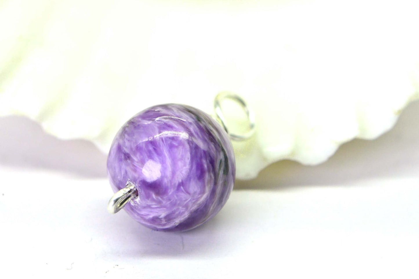 Russian Charoite  Charm Pendant  9 mm Wire Wrapped In Sterling Silver