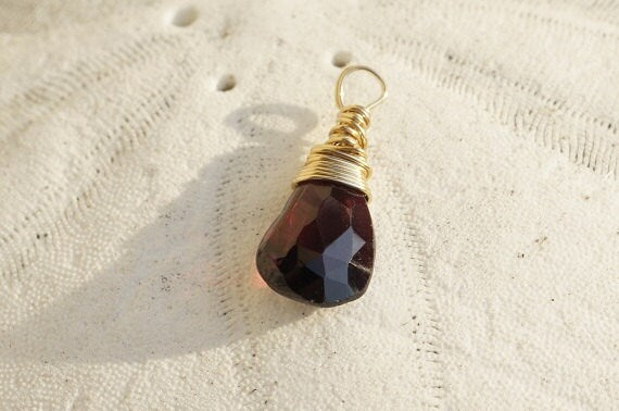 Red Garnet and 14K Gold Wire Wrapped Pendant  Birthstone for January, Add Dangle