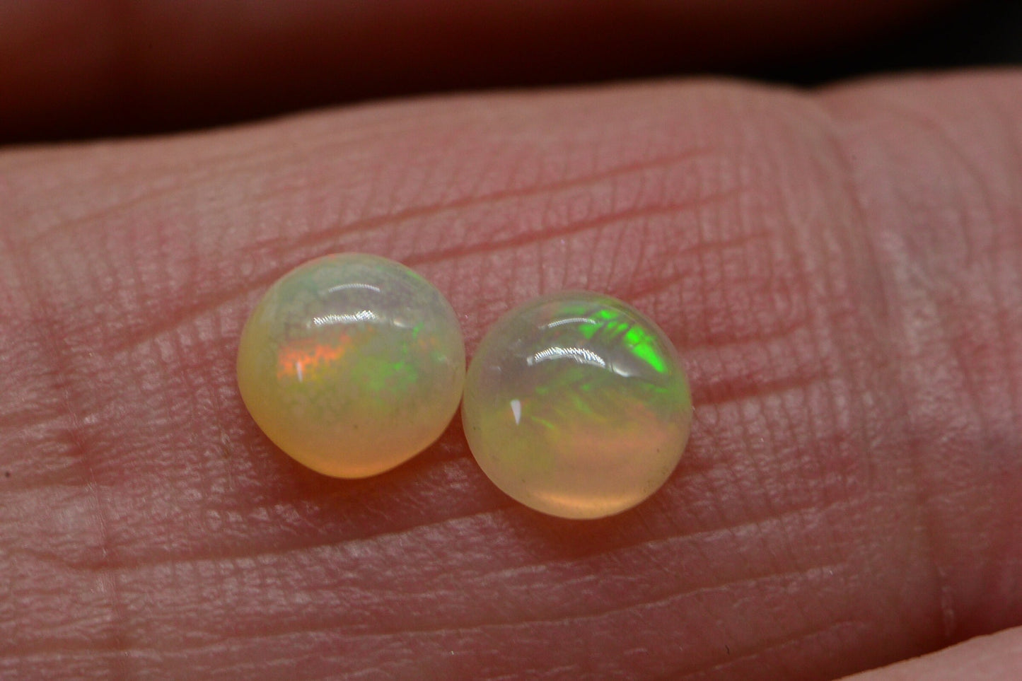 5mm Ethiopian Welo Opal Cabochon Matched Pair: Natural Gemstone Earring Supply