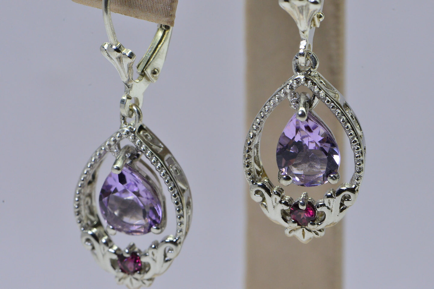 Amethyst Garnet 925 Silver Drop Earrings - 2 ctw