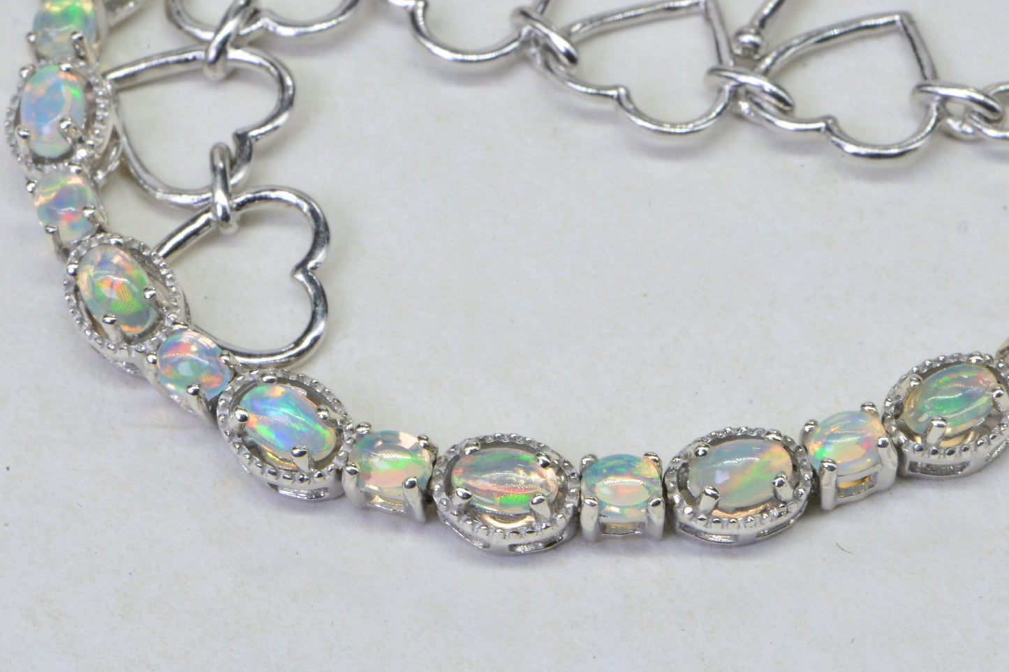 Ethiopian Welo Opal Bracelet, Sterling Silver Multi-Gem, Adjustable Heart Chain