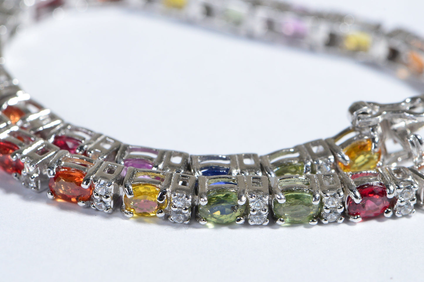 Estate Sterling Silver Rainbow Sapphire Zircon Tennis Bracelet