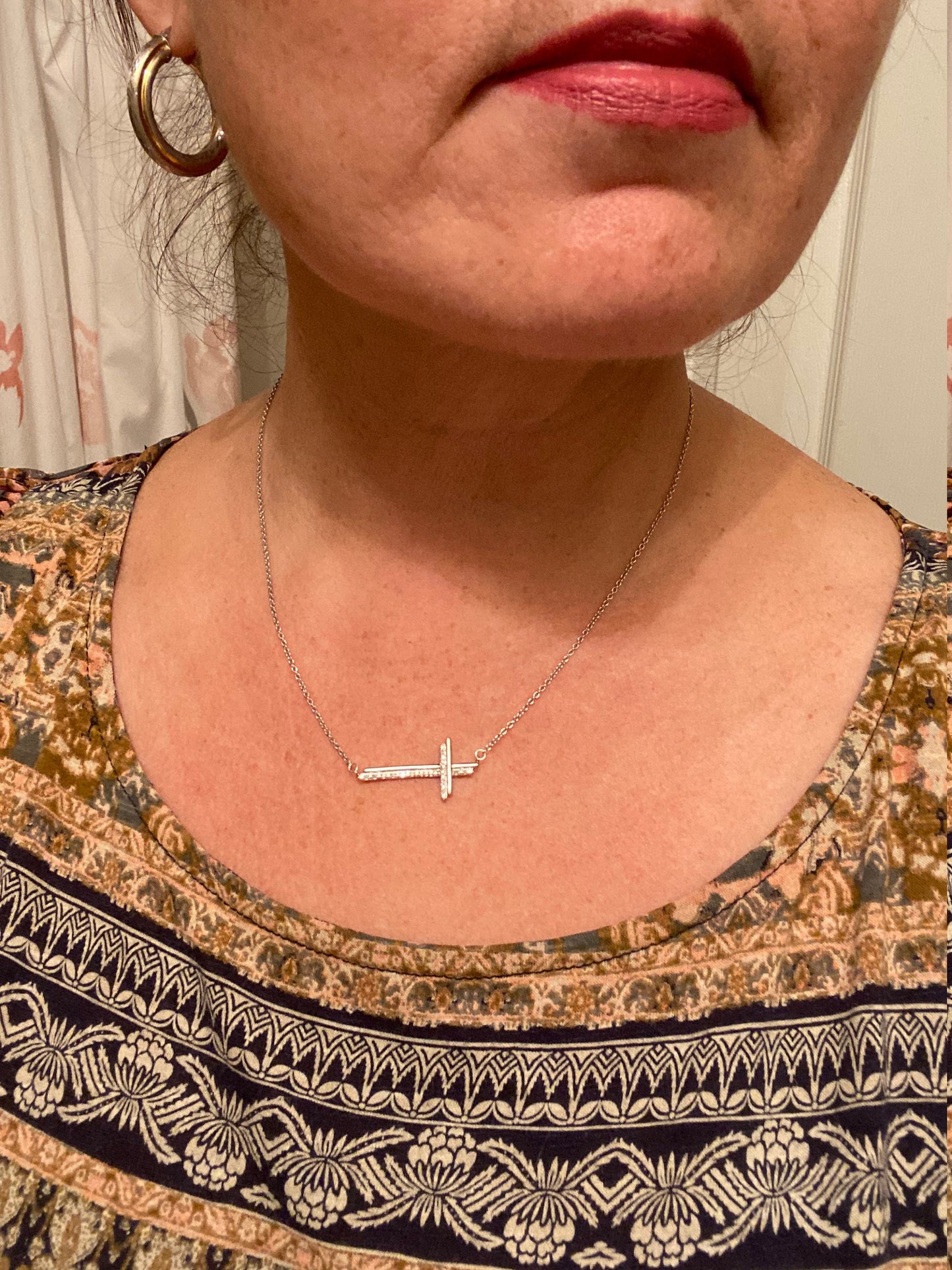 Diamond Sterling Silver Cross Necklace: Religious Pendant, 18 Inch Chain