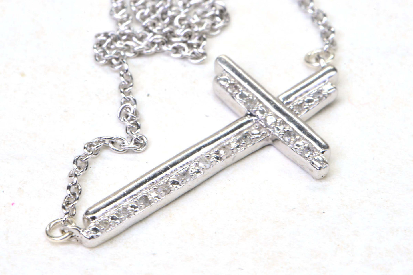 Diamond Sterling Silver Cross Necklace: Religious Pendant, 18 Inch Chain