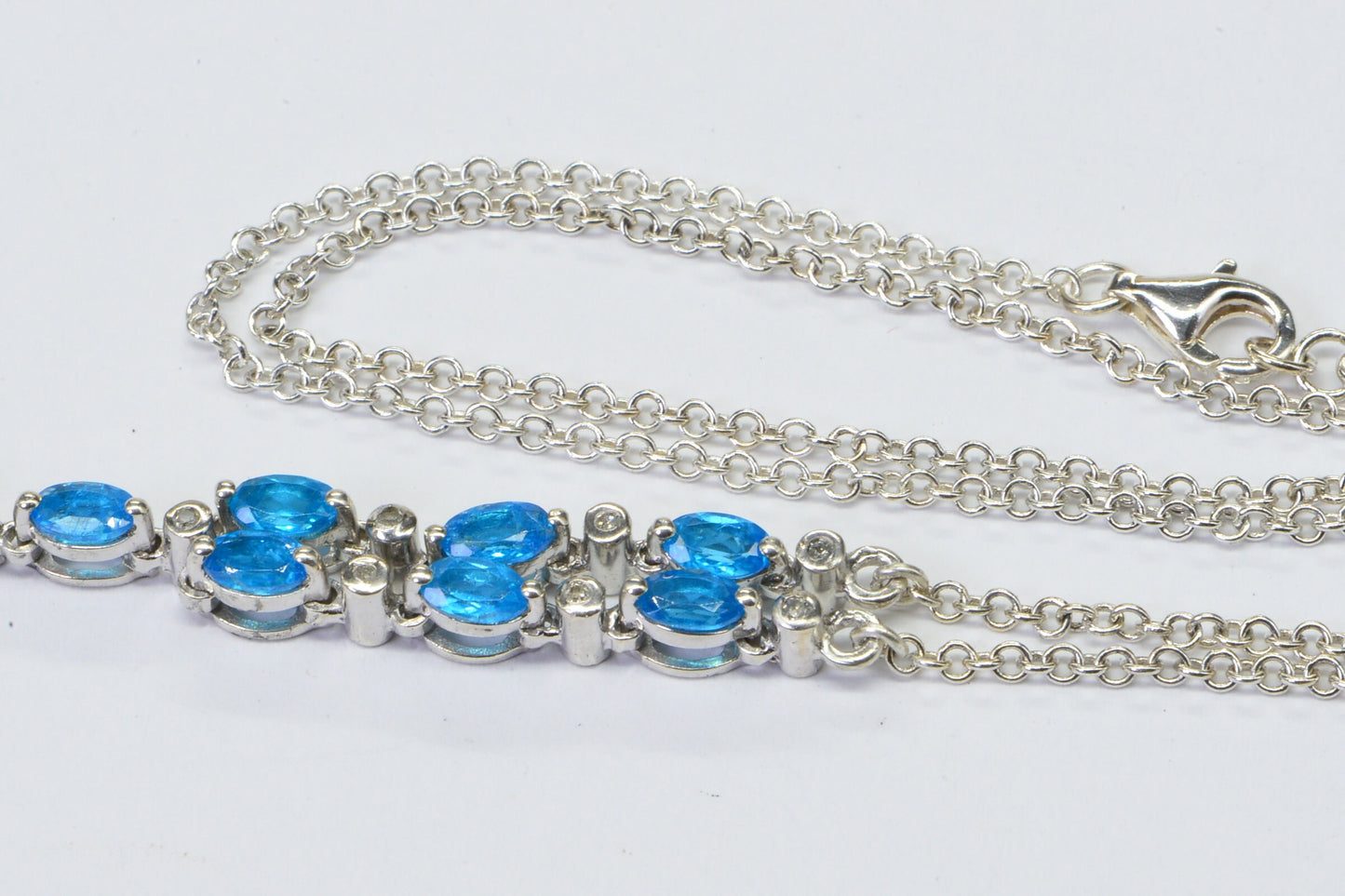 Apatite Diamond Lariat Necklace: Sterling Silver Teardrop Gemstone