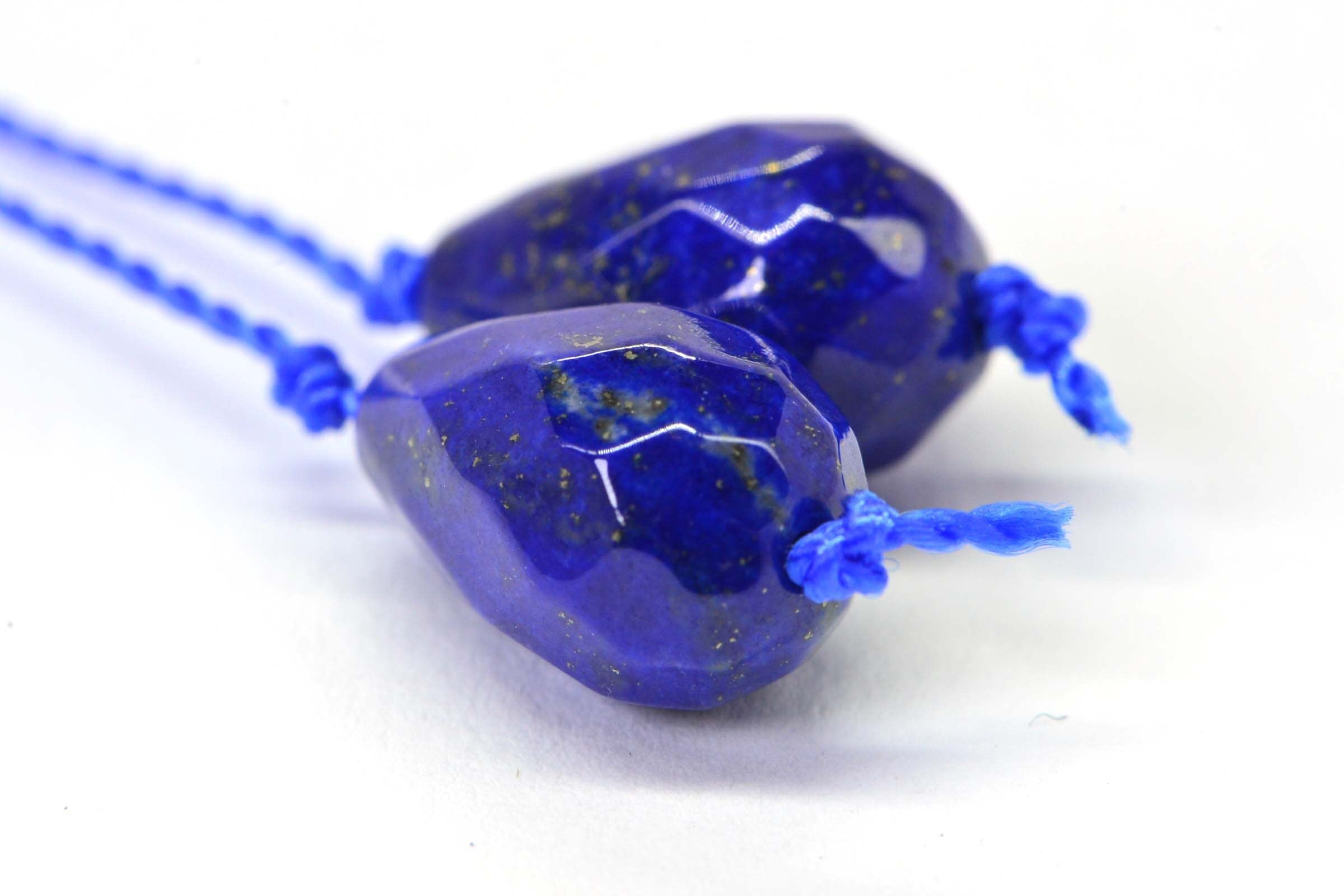 Royal Blue Lapis Lazuli Teardrop Beads with Pyrite (2) 12x8mm