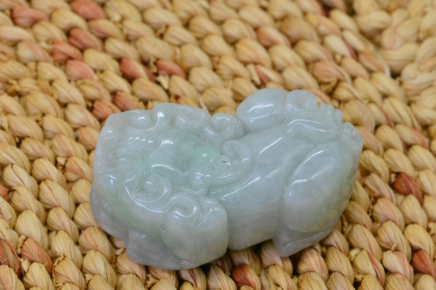 Pixiu Dragon Carved Jadelite Jade Burmese Icy Green