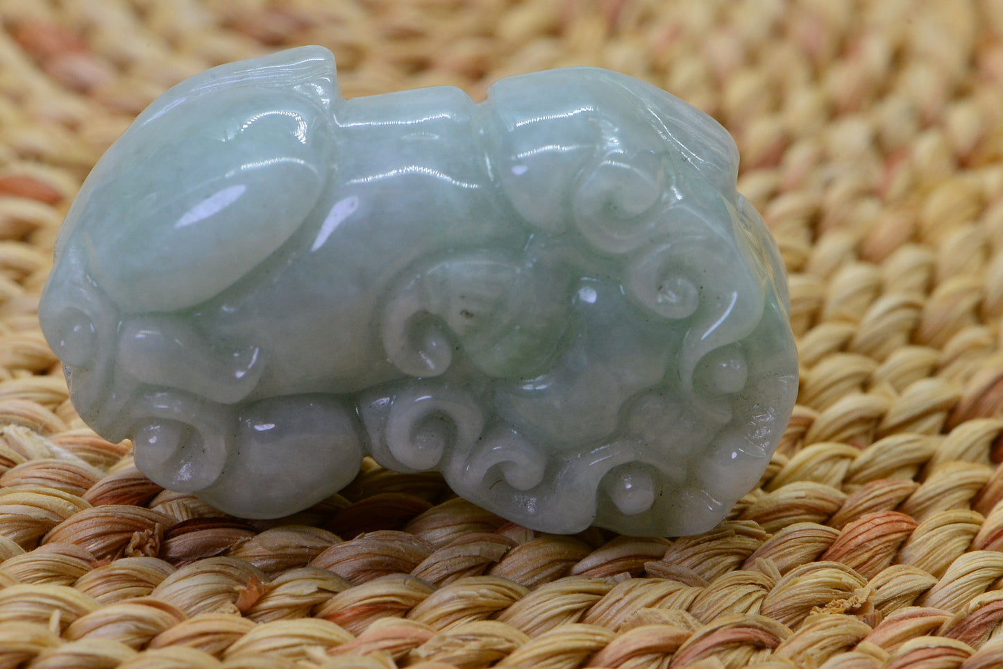Pixiu Dragon Carved Jadelite Jade Burmese Icy Green