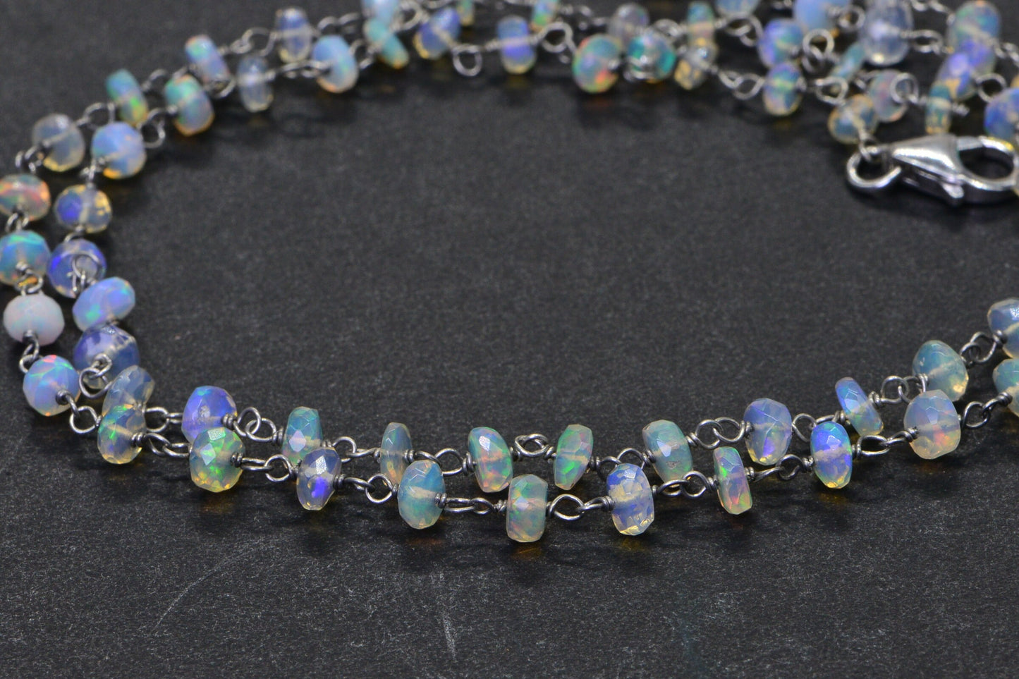 Ethiopian Welo Opal Choker: Sterling Silver Wire Wrapped Necklace