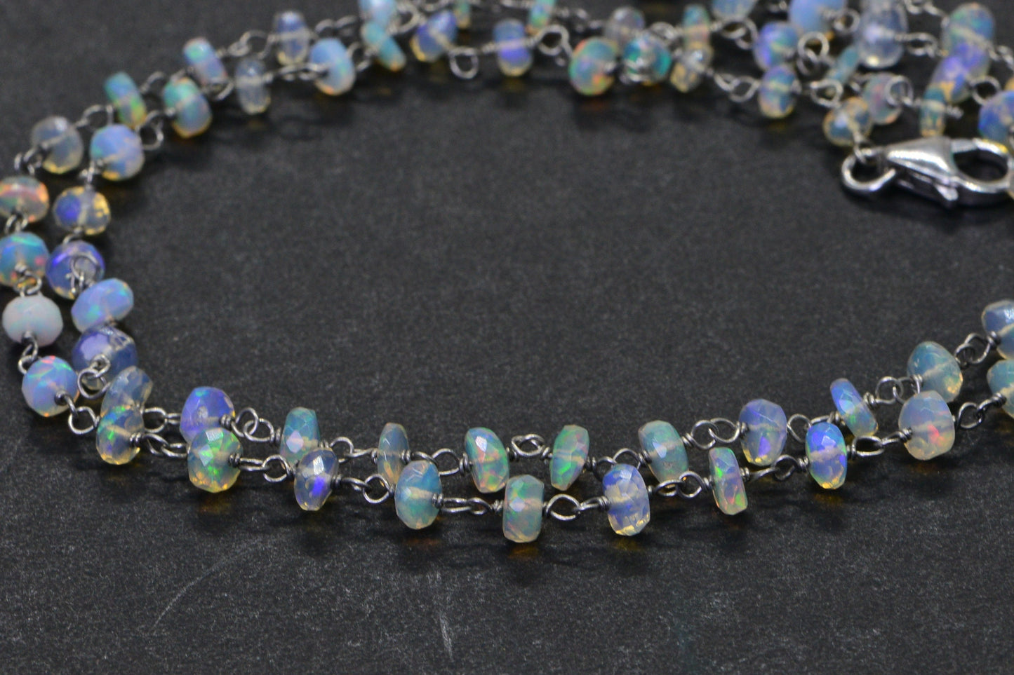 Ethiopian Welo Opal Choker: Sterling Silver Wire Wrapped Necklace