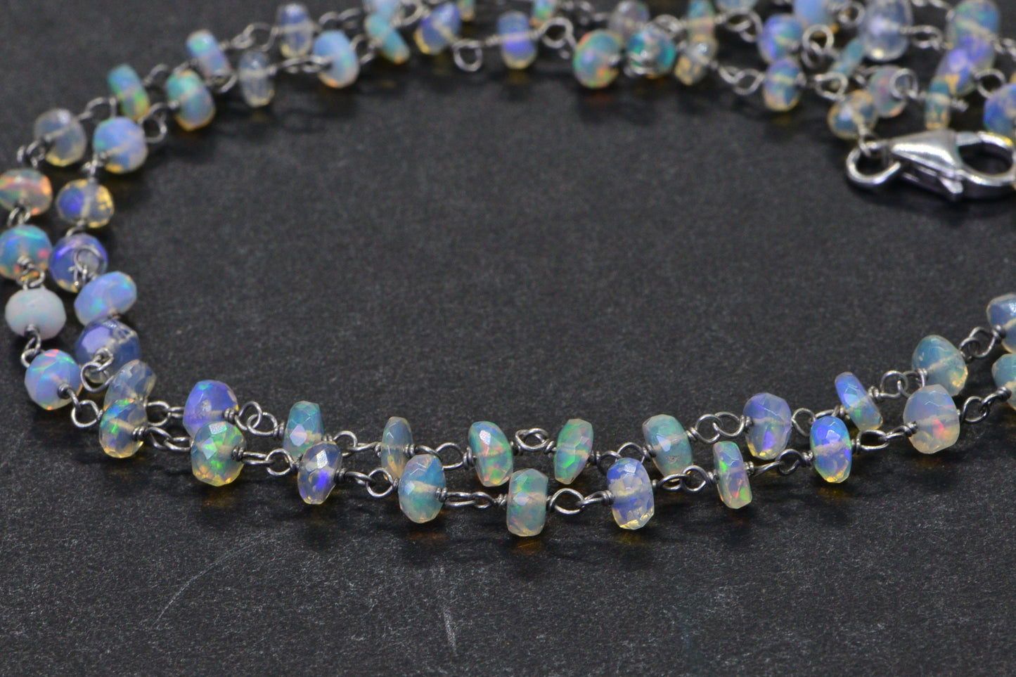 Ethiopian Welo Opal Choker: Sterling Silver Wire Wrapped Necklace