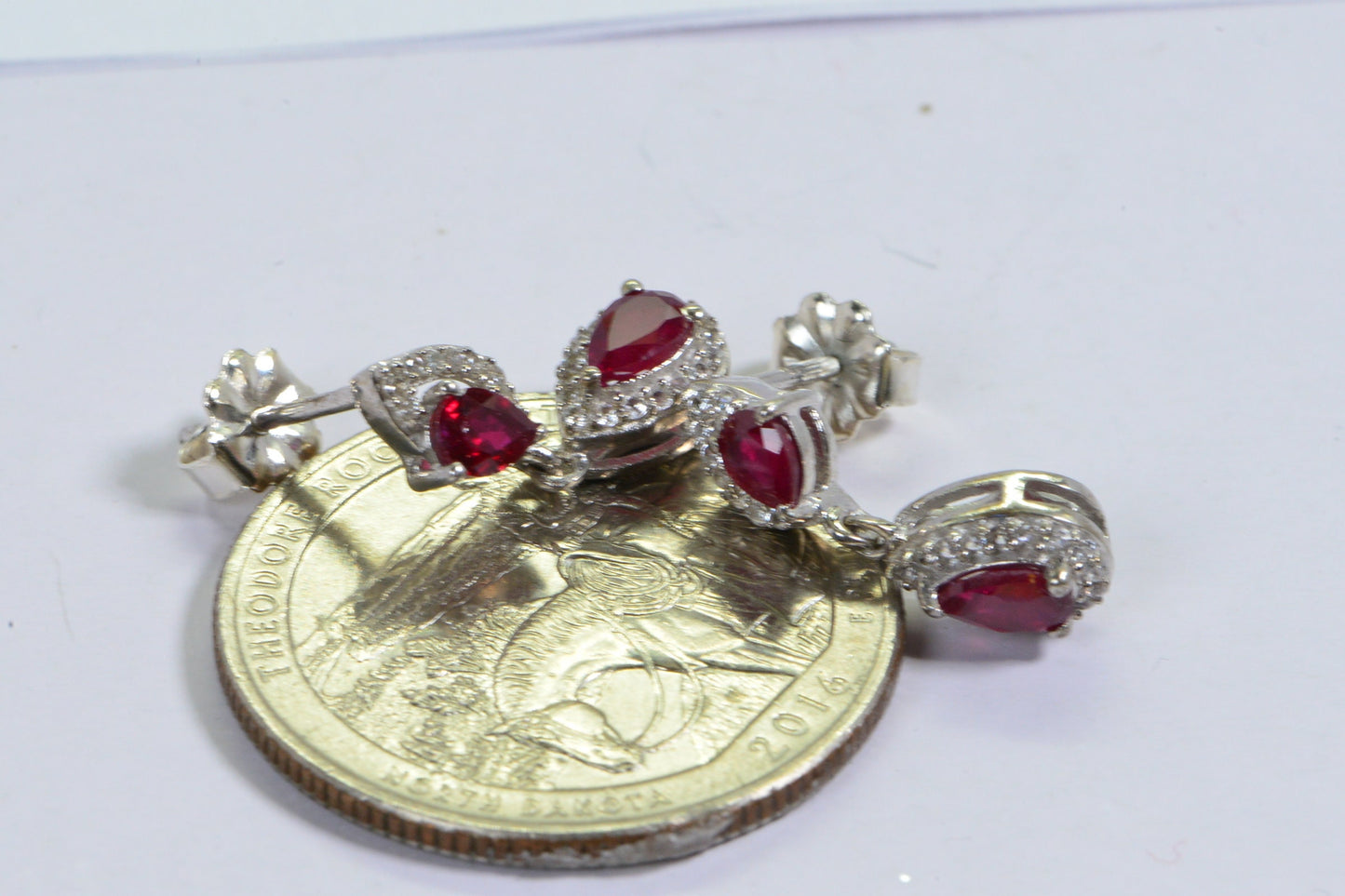 Teardrop Ruby Earrings, Dainty Sterling Silver Studs, July Birthstone
