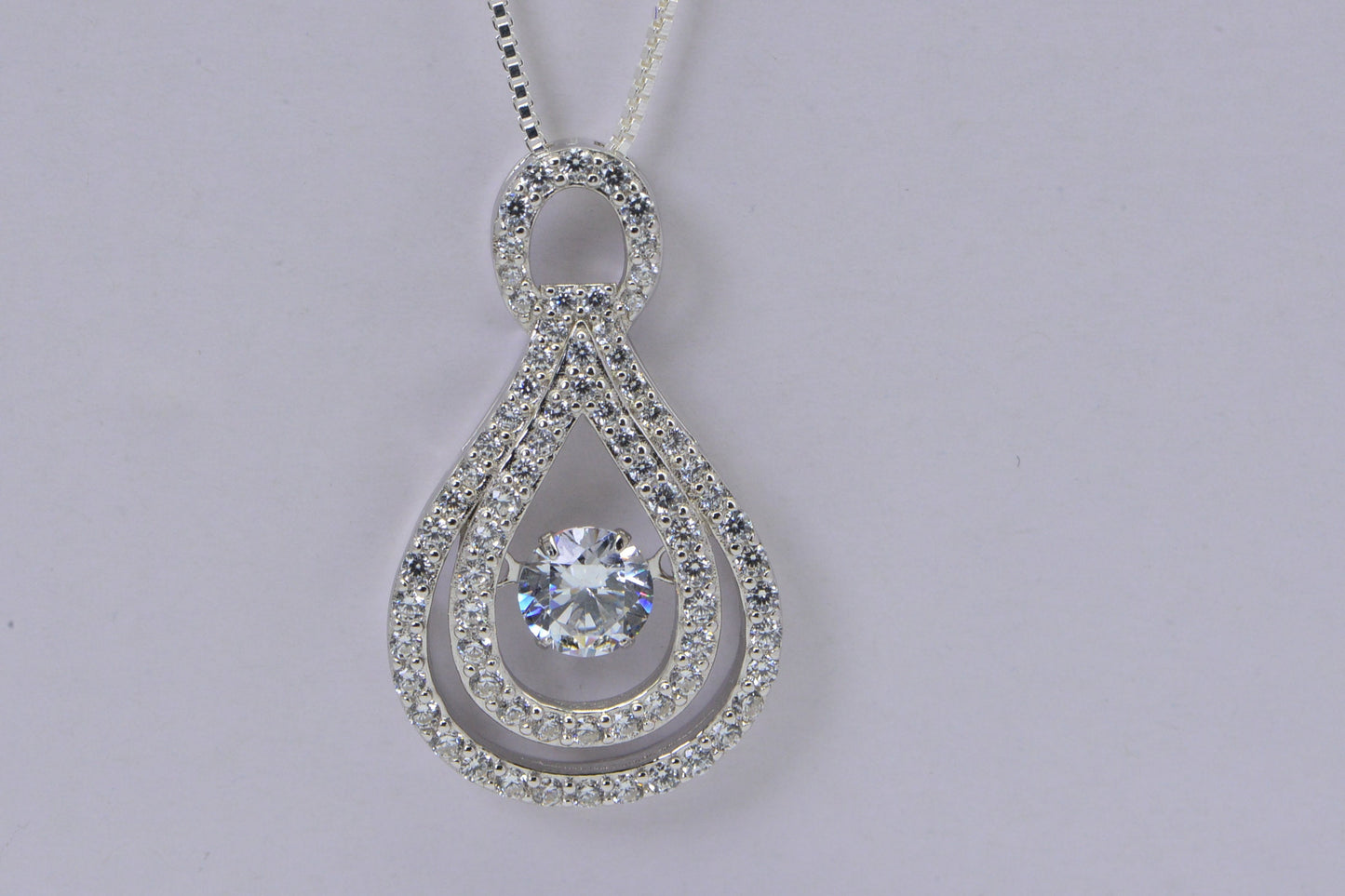 Cubic Zirconia Sterling Silver Double Hoop Pendant Necklace - 18 inch