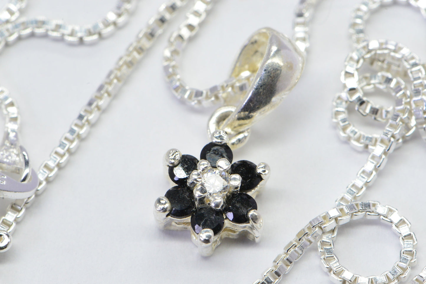 Black Spinel Flower Pendant Necklace: Sterling Silver Petite Jewelry