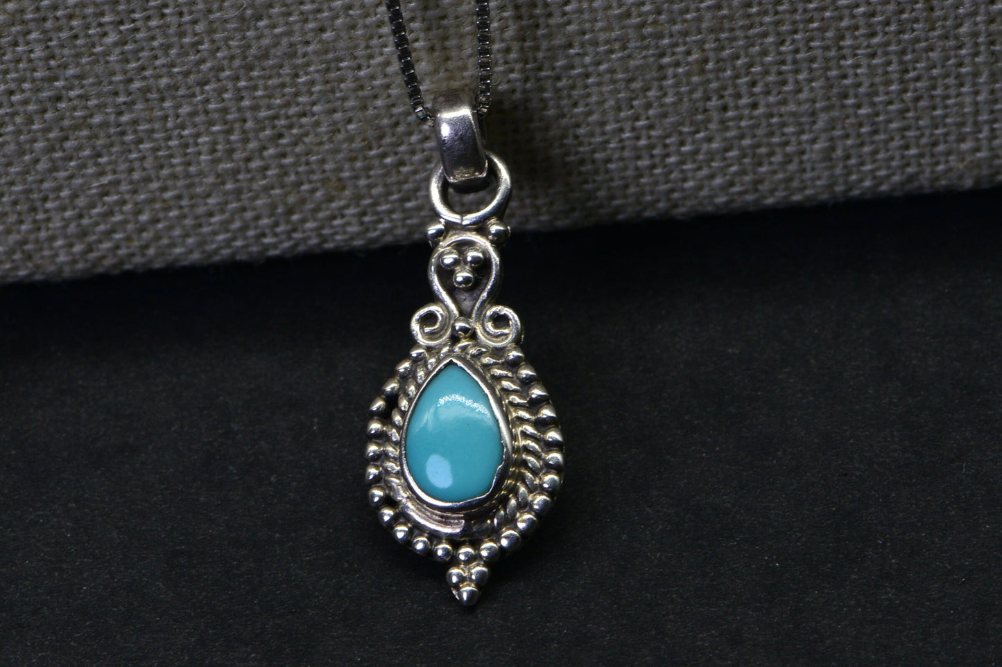 Arizona Sleeping Beauty Turquoise Drop Pendant Bezel Set  Sterling silver Birthstone Charm