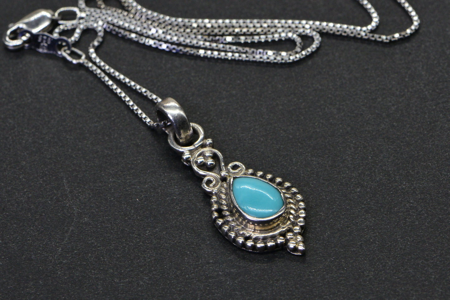 Arizona Sleeping Beauty Turquoise Drop Pendant Bezel Set  Sterling silver Birthstone Charm