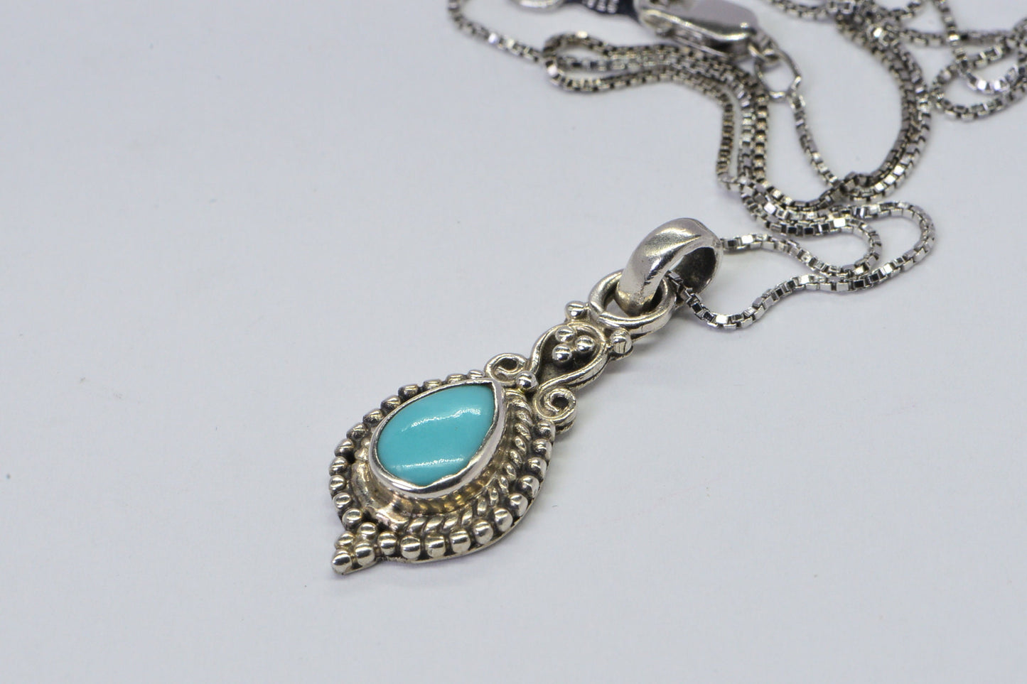 Arizona Sleeping Beauty Turquoise Drop Pendant Bezel Set  Sterling silver Birthstone Charm