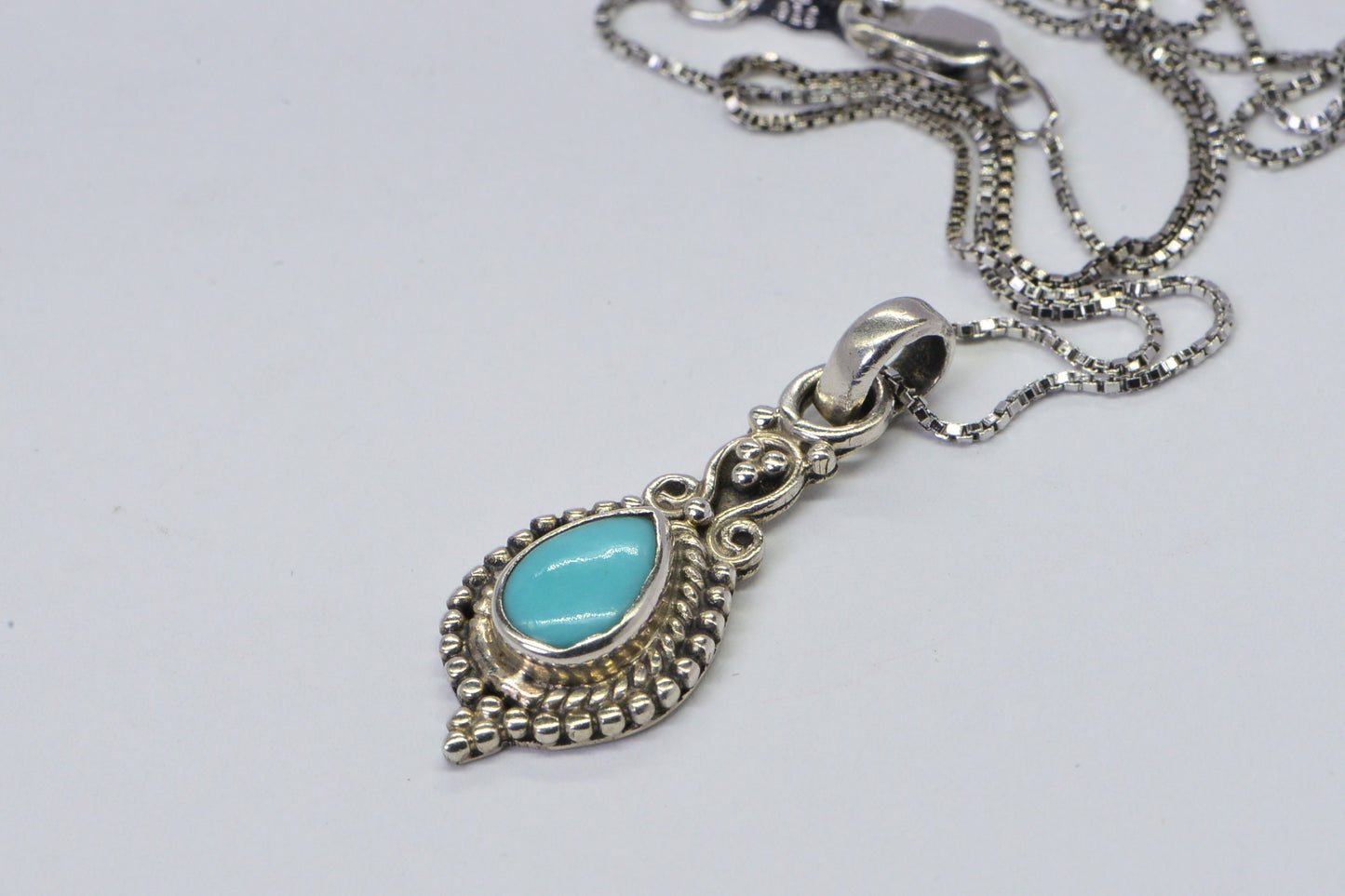 Arizona Sleeping Beauty Turquoise Drop Pendant Bezel Set  Sterling silver Birthstone Charm