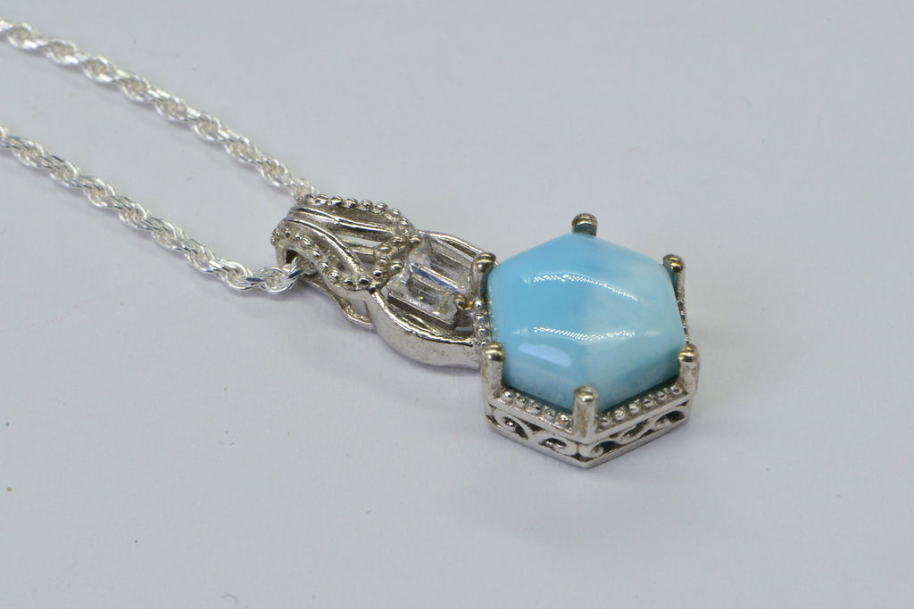 Larimar Pendant: Natural Gemstone Sterling Silver Jewelry