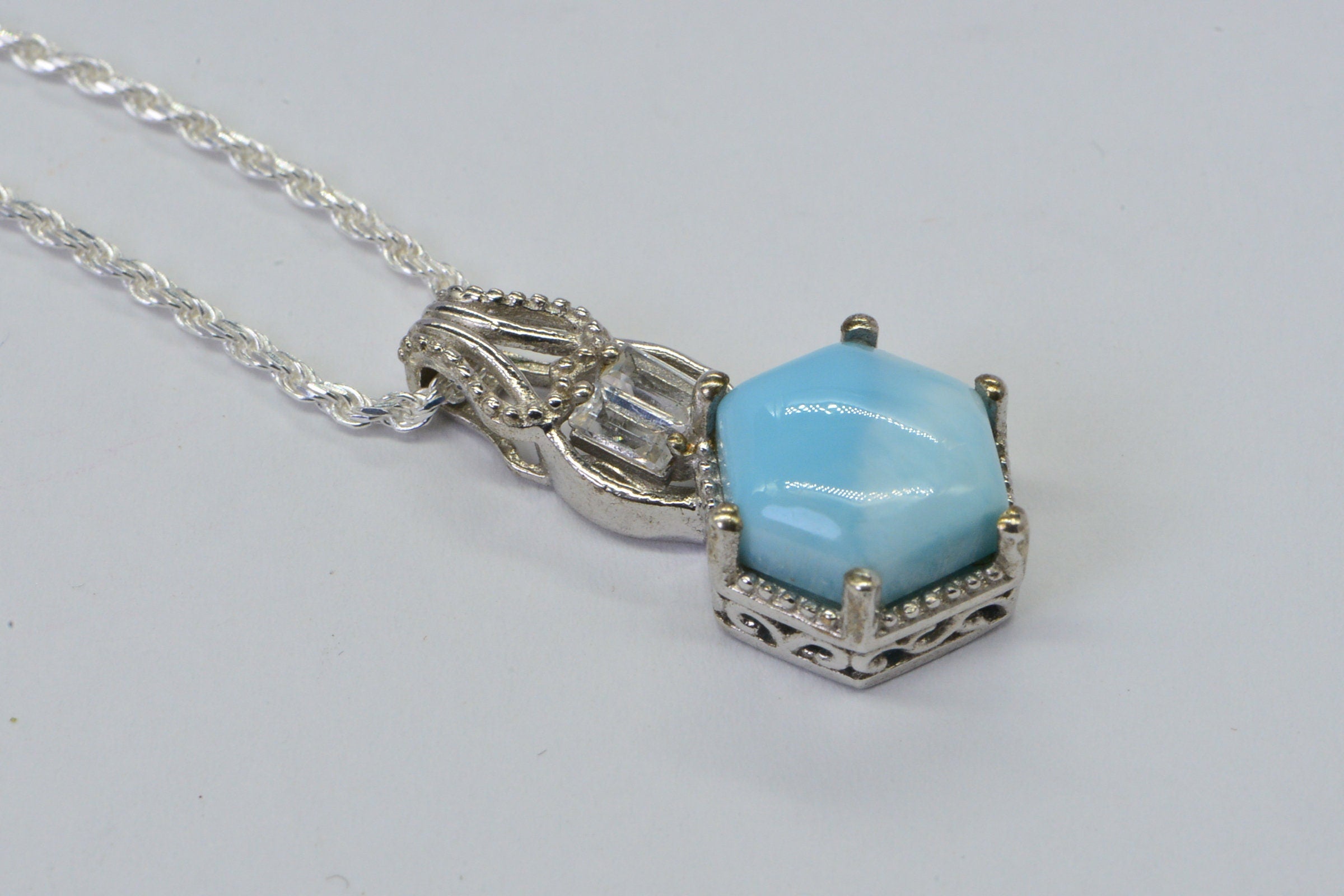 Larimar Pendant: Natural Gemstone Sterling Silver Jewelry