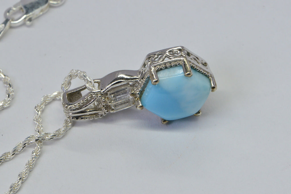 Larimar Pendant: Natural Gemstone Sterling Silver Jewelry