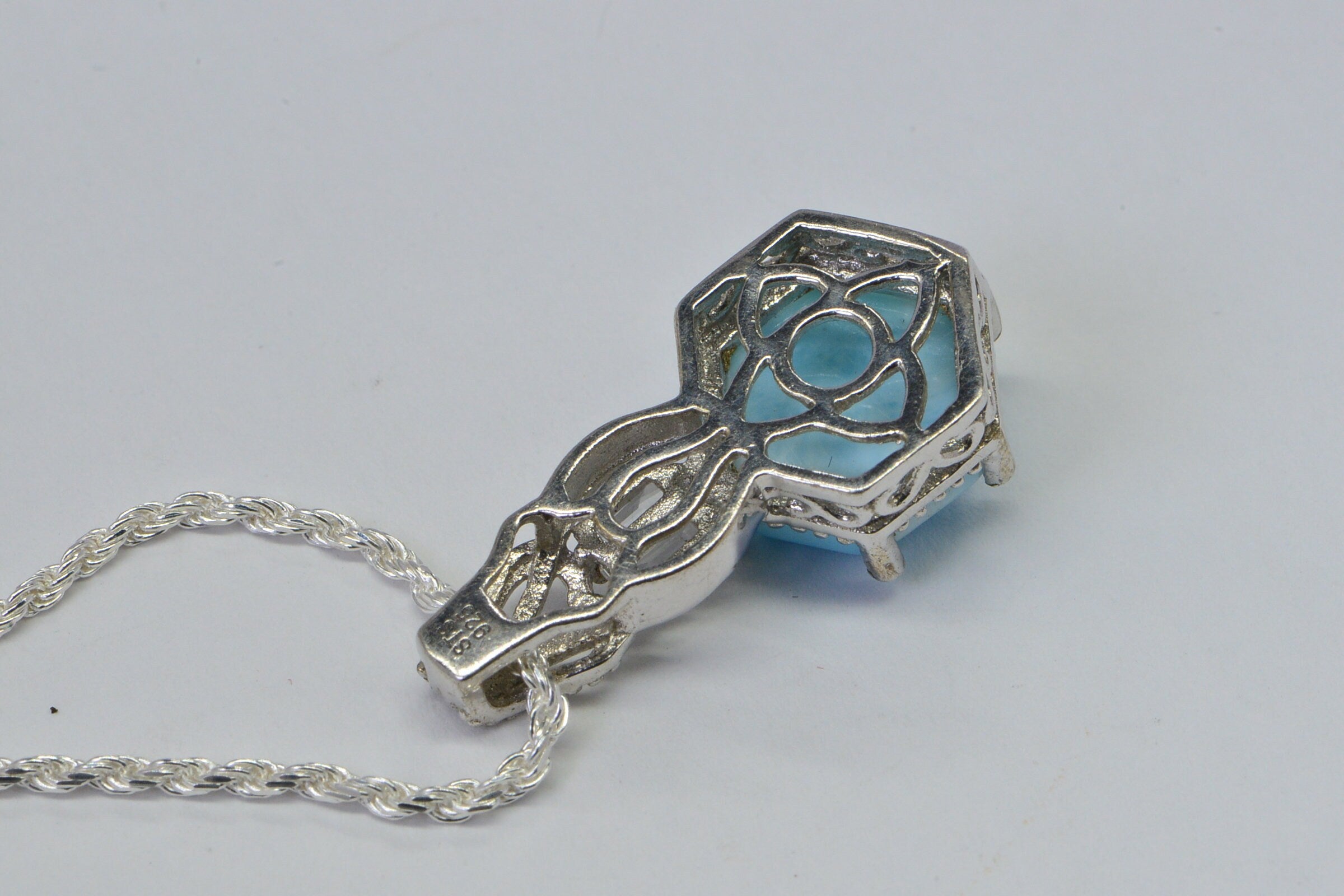 Larimar Pendant: Natural Gemstone Sterling Silver Jewelry