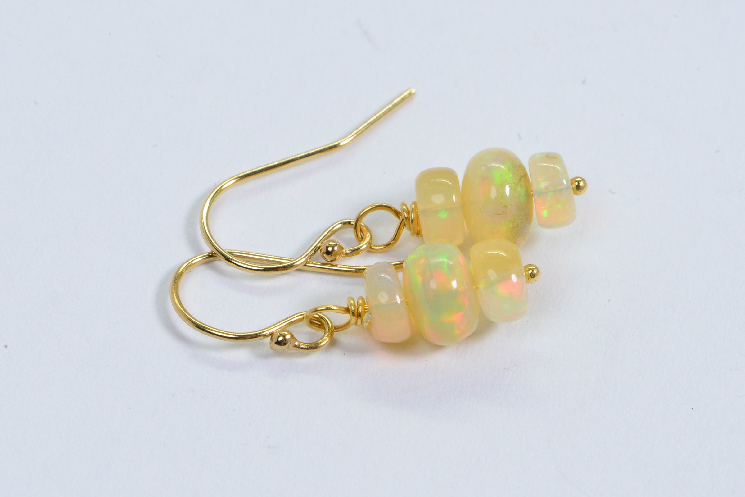 Tiny Ethiopian Opal Earrings: 14k Gold Filled Wire