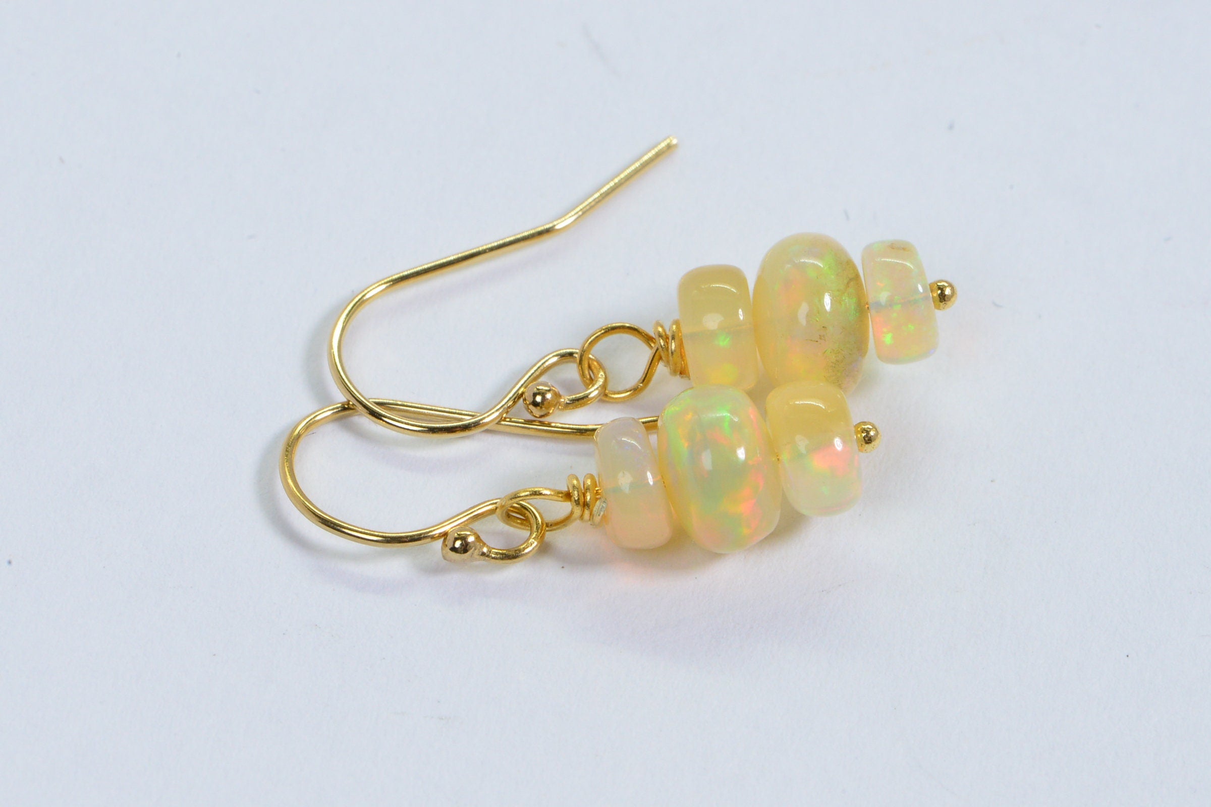 Tiny Ethiopian Opal Earrings: 14k Gold Filled Wire