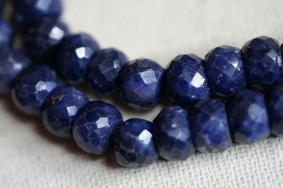 Deep Blue Sapphire Faceted Rondelle Beads: Jewelry Making Supplies (10 pcs)