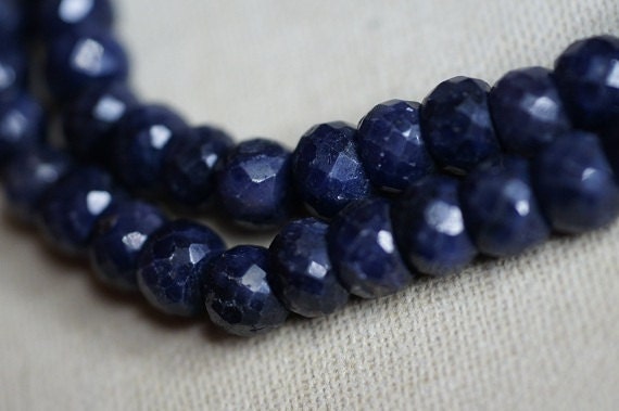 Deep Blue Sapphire Faceted Rondelle Beads: Jewelry Making Supplies (10 pcs)