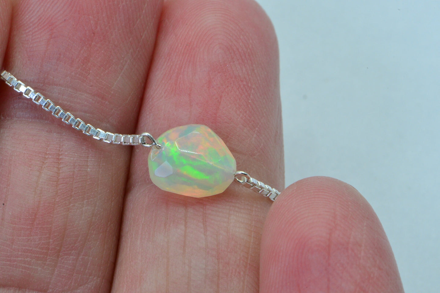 Dainty Ethiopian Welo Opal Necklace: Sterling Silver October Birthstone