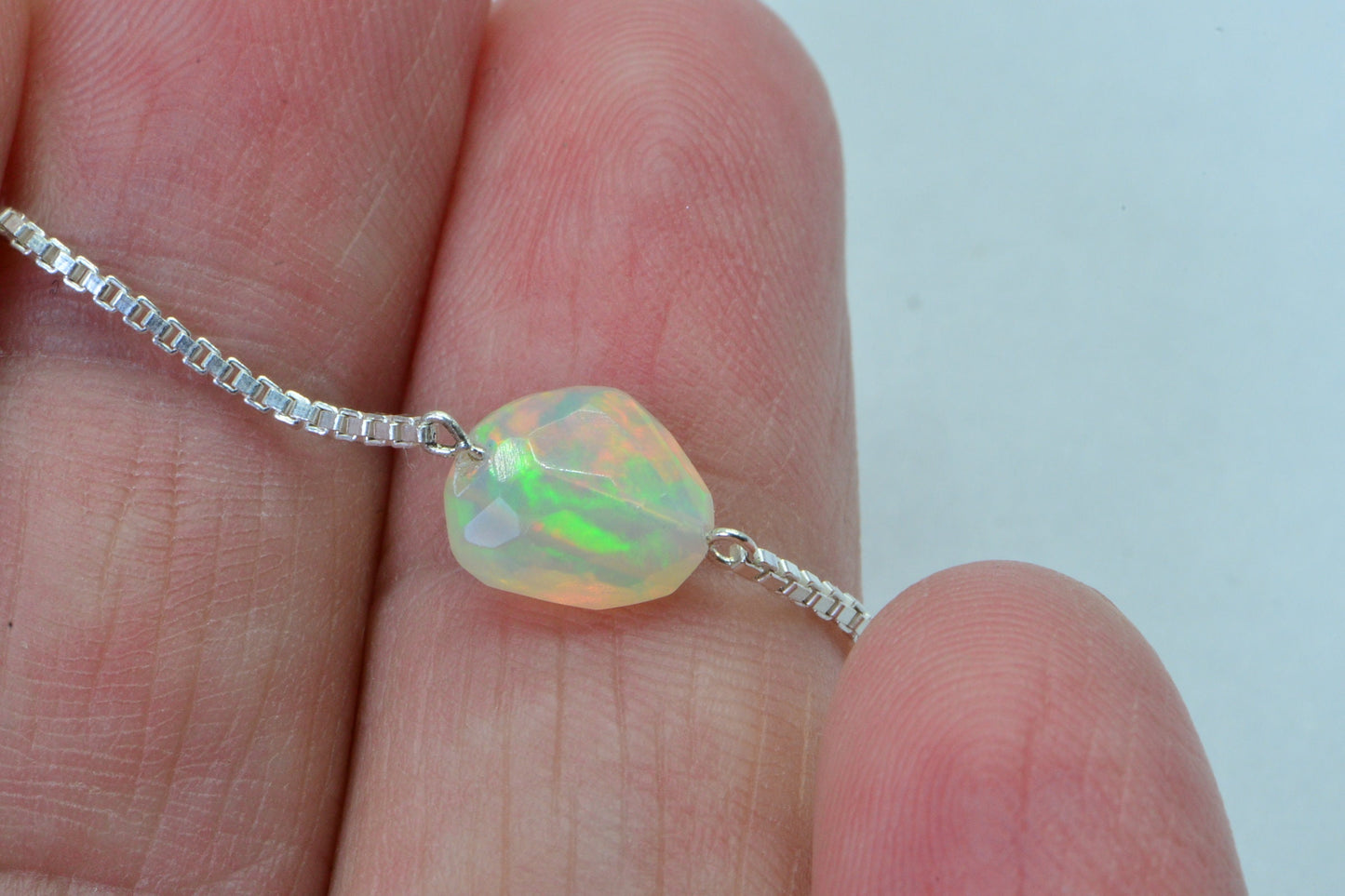 Dainty Ethiopian Welo Opal Necklace: Sterling Silver October Birthstone