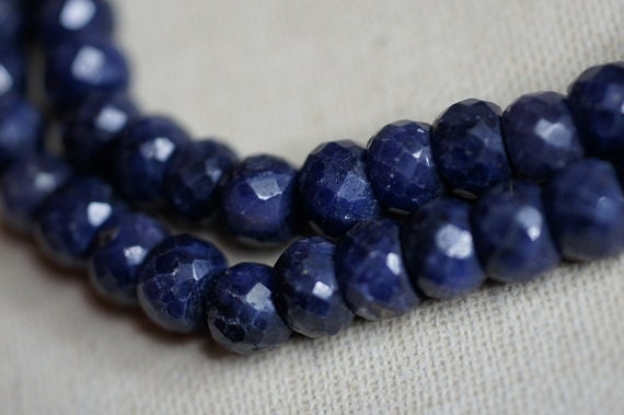 Deep Blue Sapphire Faceted Rondelle Beads: Jewelry Making Supplies (10 pcs)