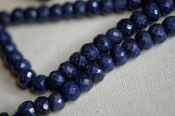 Deep Blue Sapphire Faceted Rondelle Beads: Jewelry Making Supplies (10 pcs)
