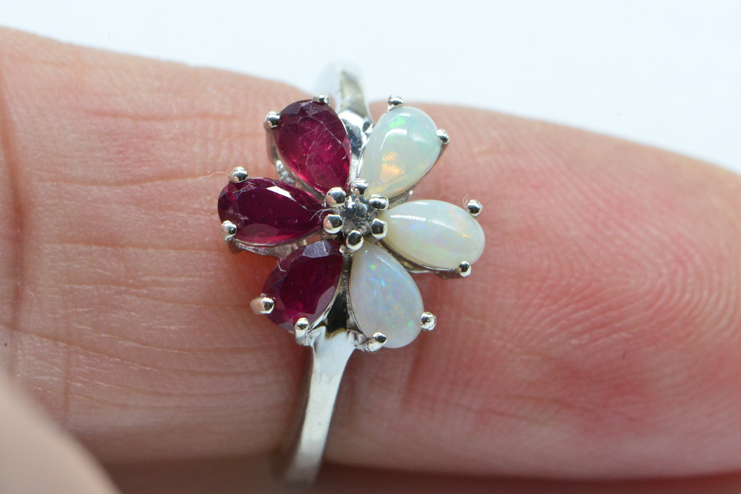 Genuine Australian Solid White Opal Flower Cluster Women Ring  Cocktail Ring Birthstone October